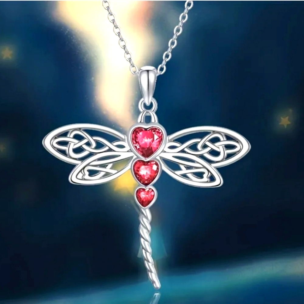 3 Stone Dragonfly Pendant Necklace